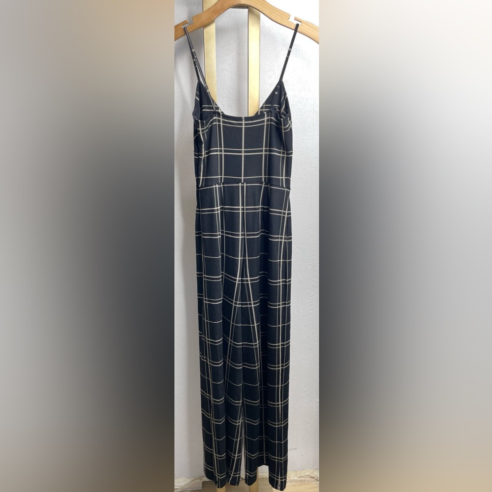 Leith XXS Black & Tan plaid JumpSuit V-Neck Sleeveless W/ Side Zipper - Picture 7 of 8